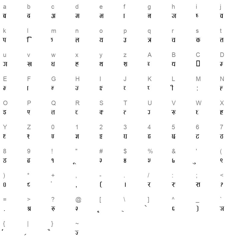 AayamicaGothica Regular Character Map