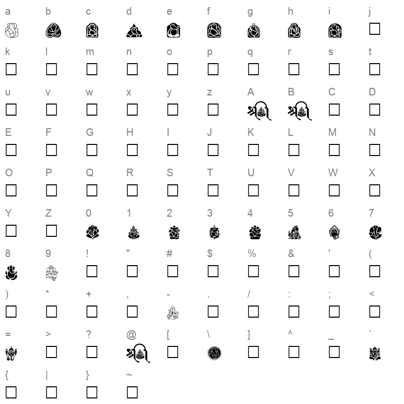 AclGanpatiSymbols Normal Character Map