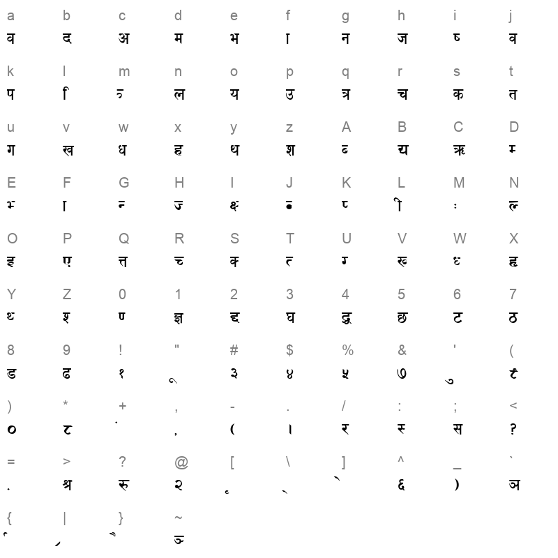 AgniParikchha Bold62391 12411 PM Character Map