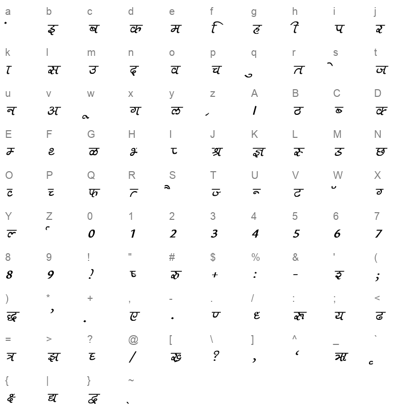 Aman Bold Italic Character Map