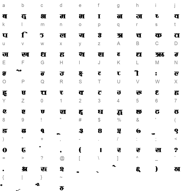 baishali Regular Character Map