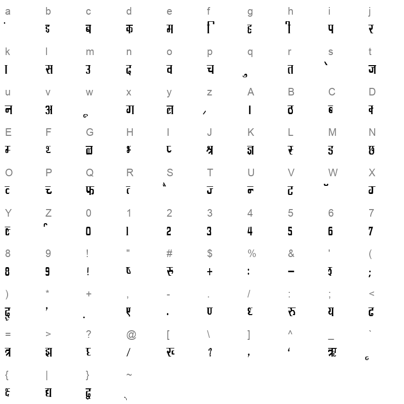DevLys 090 Condensed Normal Character Map