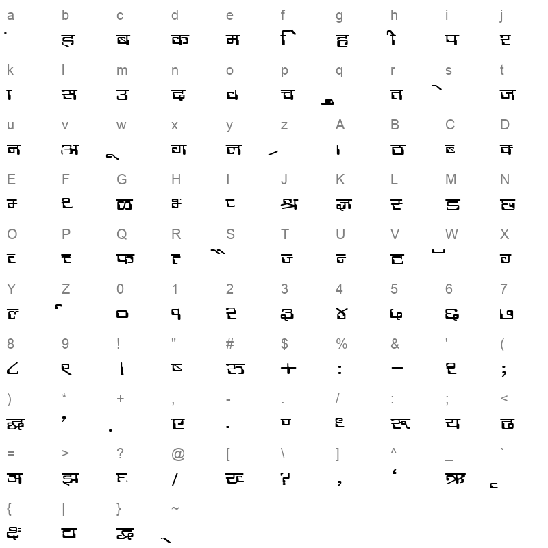 DevLys 190 Wide Normal Character Map