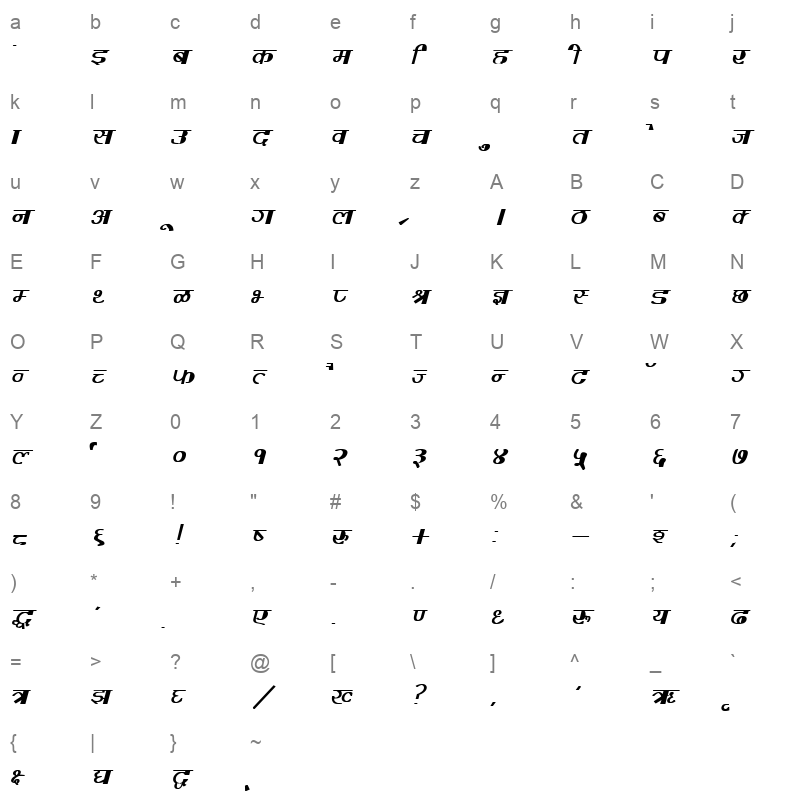 DevLys 220 Bold Italic Character Map