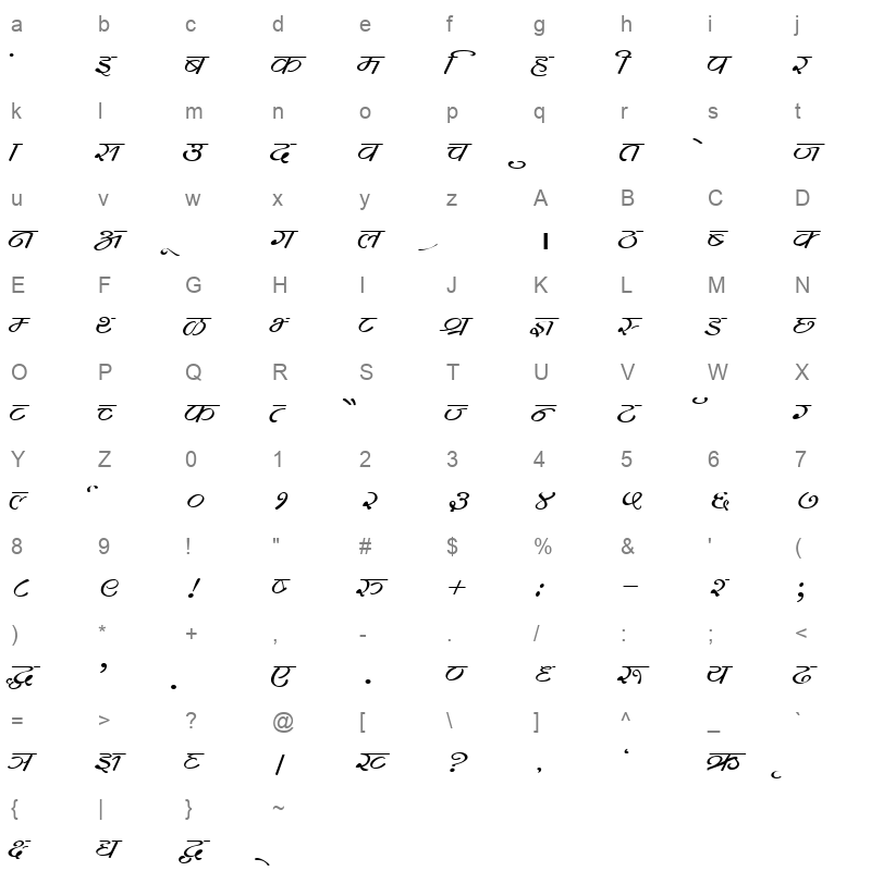 DevLys 260 Wide Normal Character Map