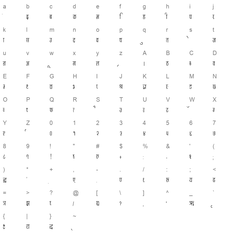DevLys 340 Condensed Normal Character Map
