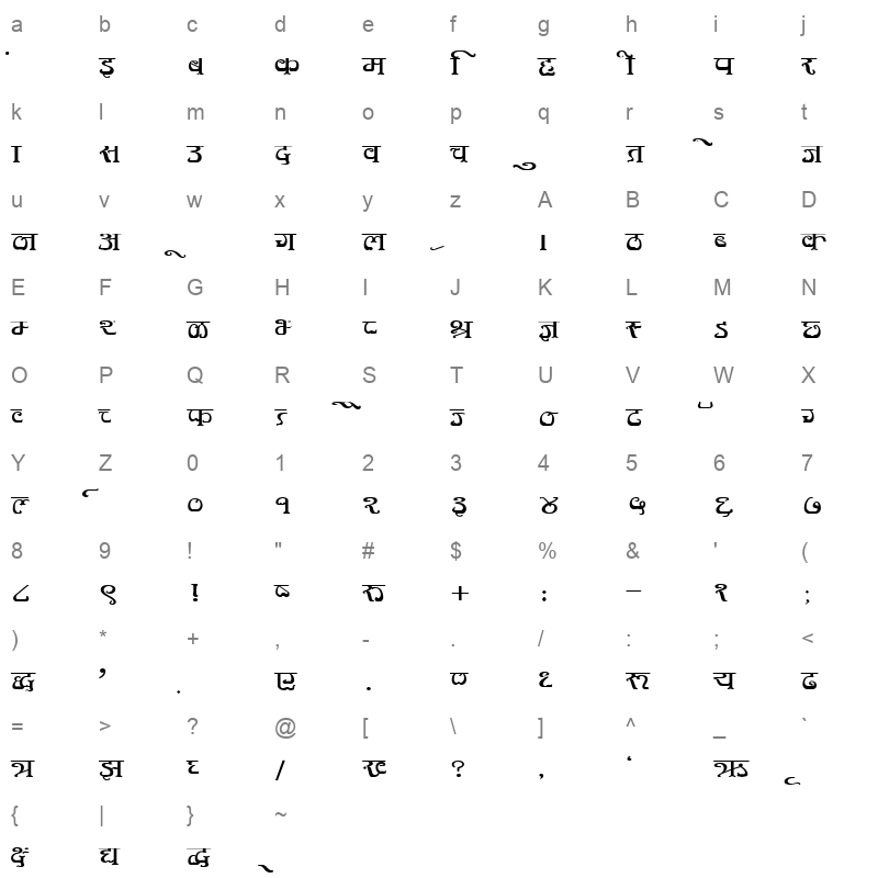 DevLys 350 Wide Normal Character Map