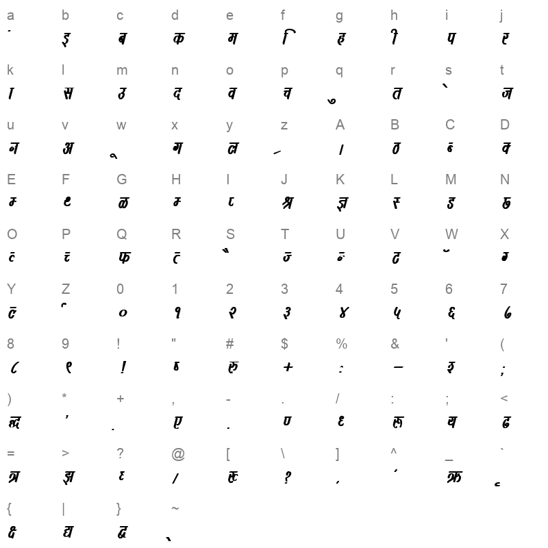 DevLys 390 Bold Italic Character Map