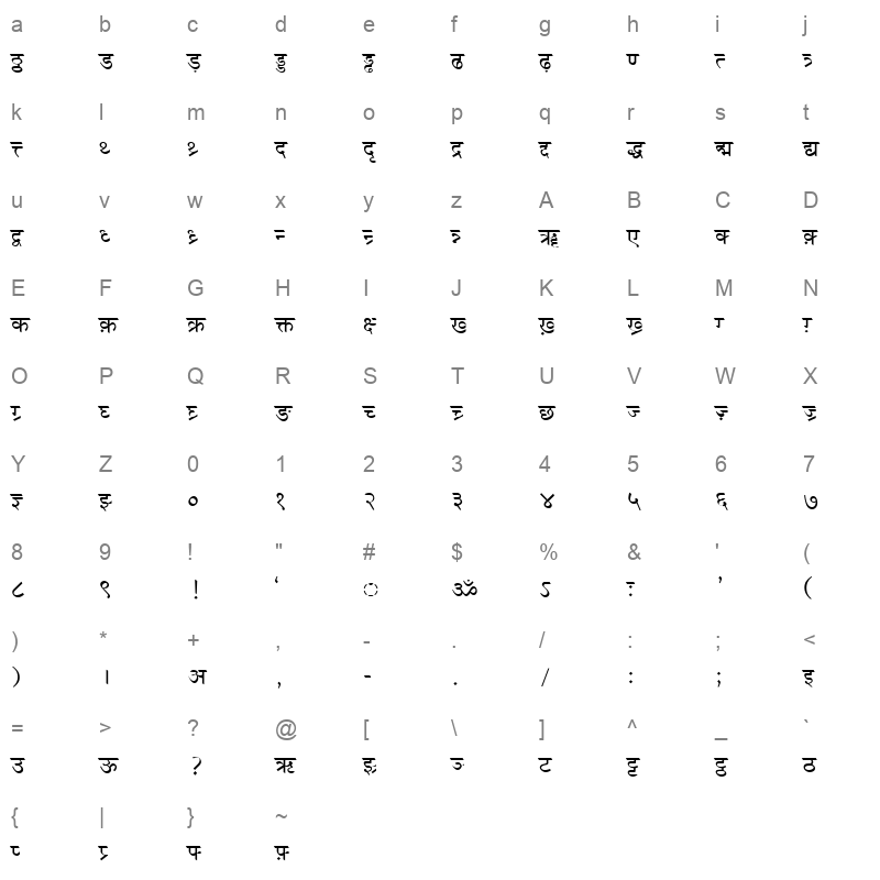 DV TTSurekh Normal Character Map