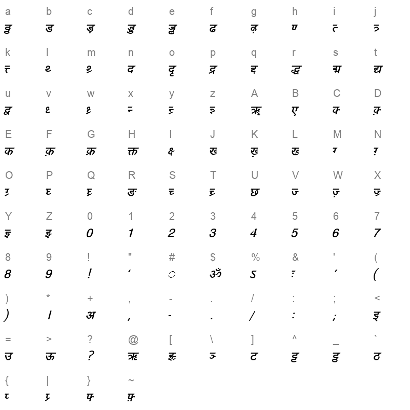 DV TTYogeshEN BoldItalic Character Map