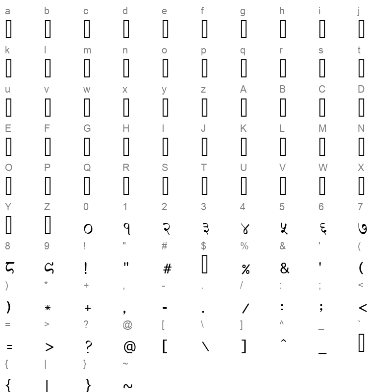 Kanjirowa Regular Character Map