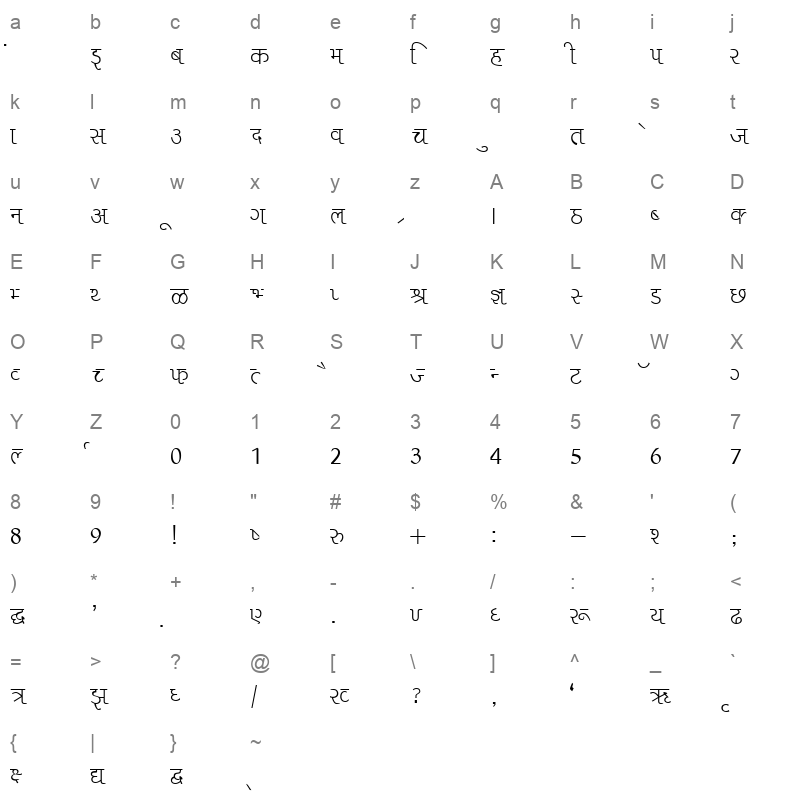 Liza Normal Character Map