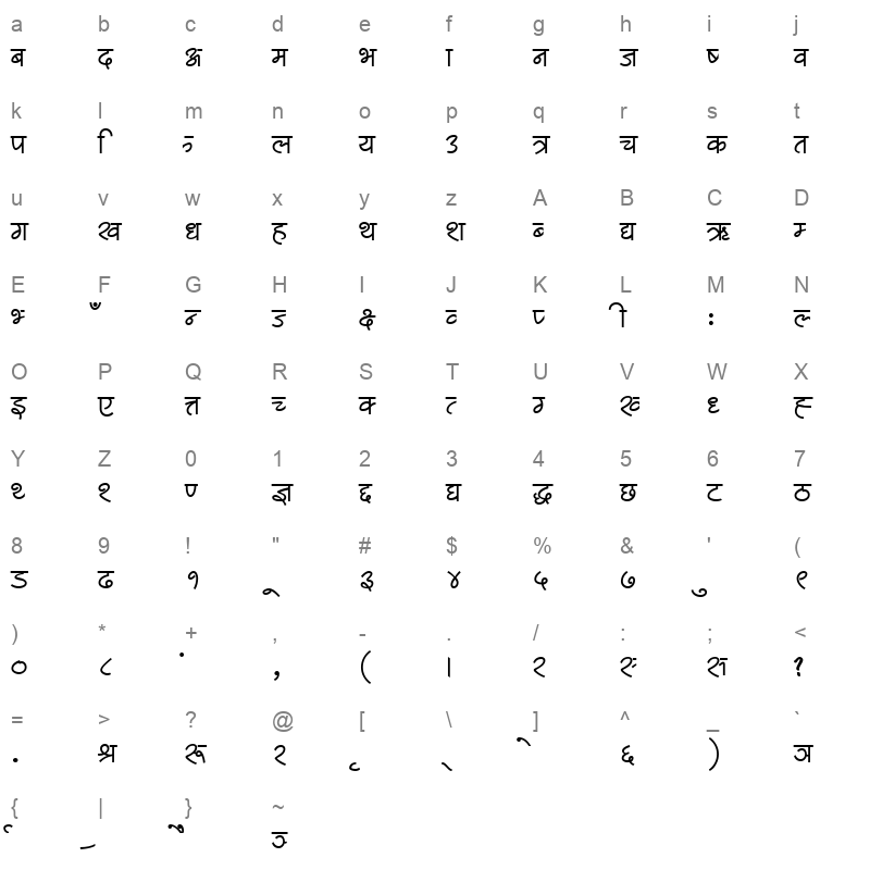 MKali Bold Regular Character Map