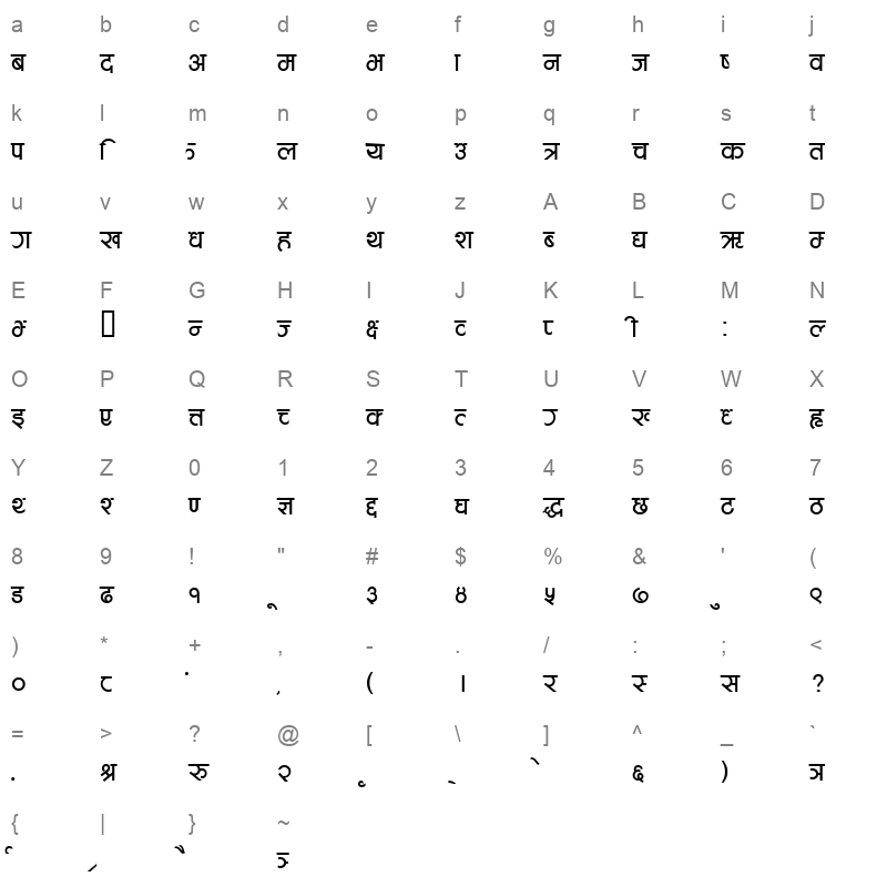 Shrutee Light Character Map