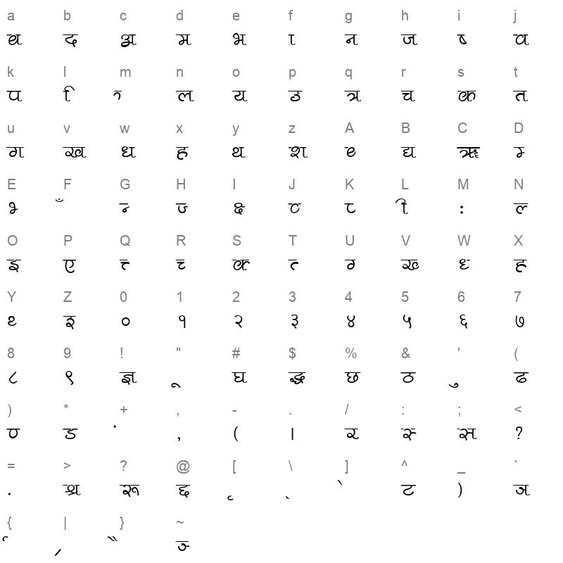 suni Regular Character Map