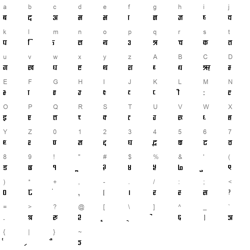 Urbashi Regular Character Map
