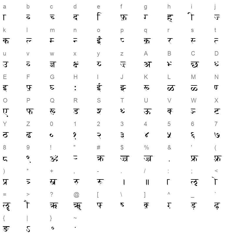 Xdvng Regular Character Map