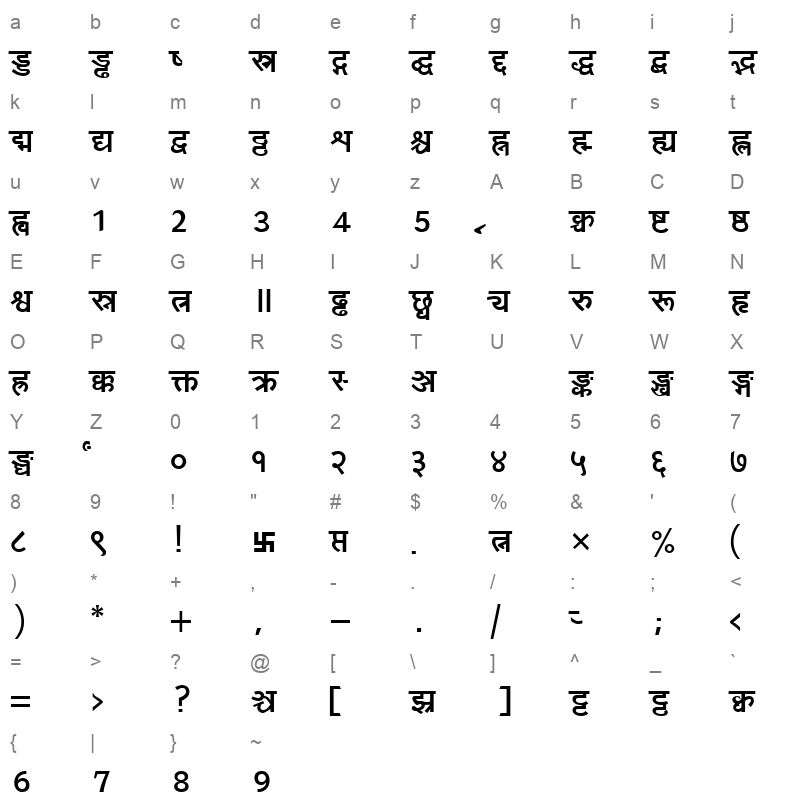 Yogeshweb Bold Character Map